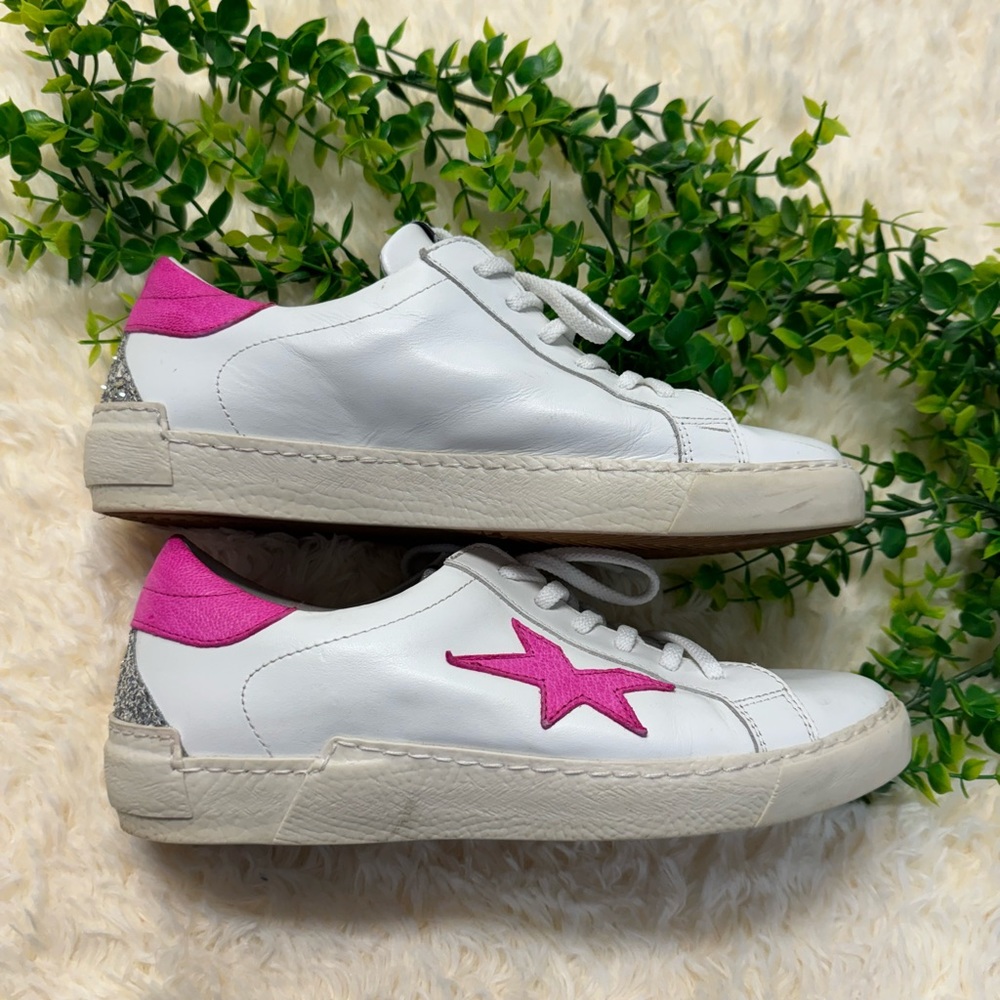 MLN Leather Sneakers Pink Star Sneakers Size 9 - Picture 3 of 9